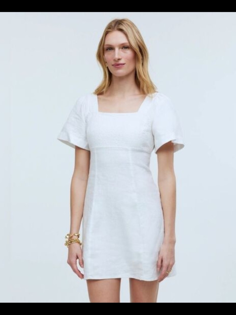 Madewell White Square-Neck Linen Mini Dress